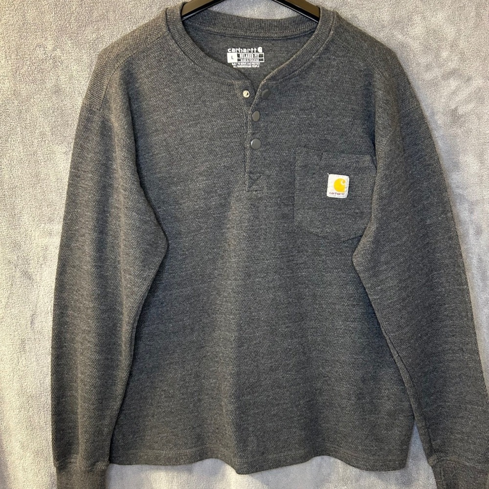 Carhartt Mens Large Relaxed Fit Waffle Knit Henley Shirt Gray TK4429-M